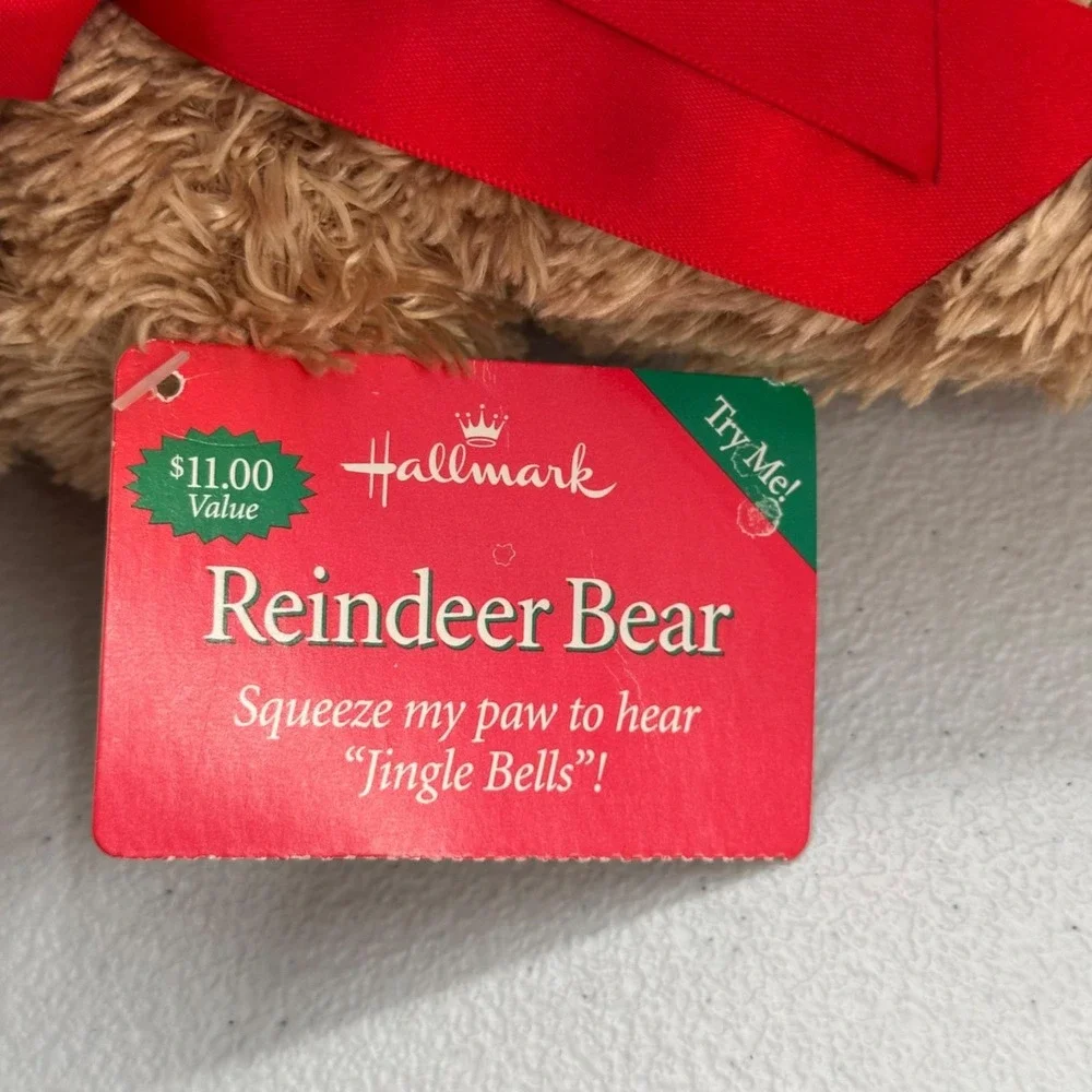 Hallmark Reindeer Bear Plush Jingle Bells‎ Sound & Red Bow Christmas Decor 14